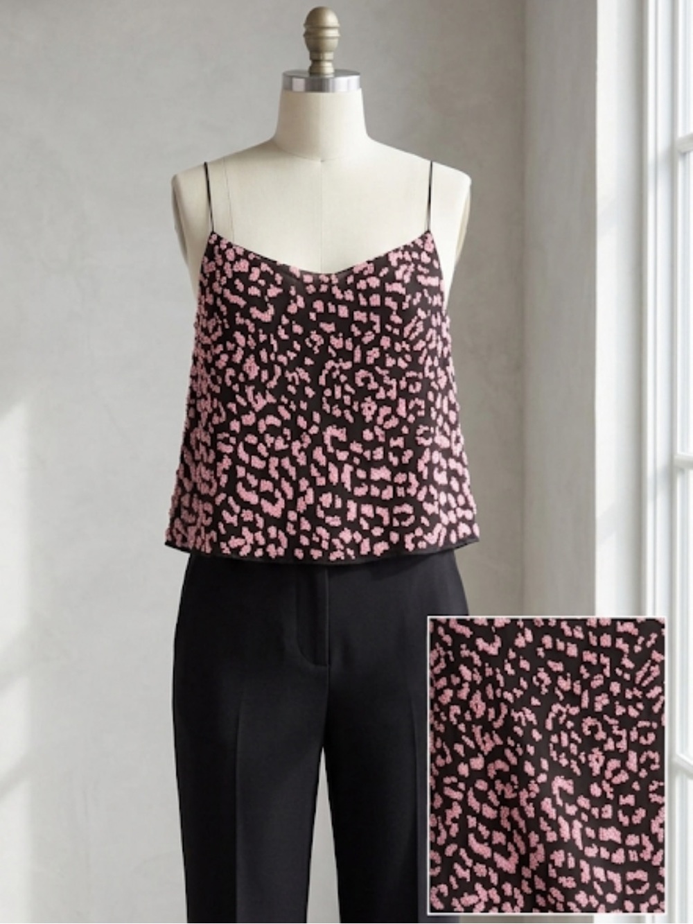 Alice + Olivia Black Cami with Pink sequin